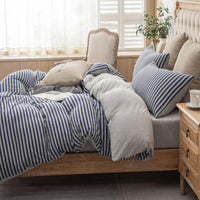 Pure Era - Jersey Duvet Cover Set - Striped Blue Gray