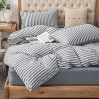 Pure Era - Jersey Duvet Cover Set - Striped Blueish Gray