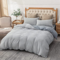 Pure Era - Jersey Duvet Cover Set - Striped Blueish Gray