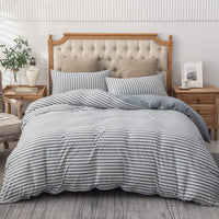 Pure Era - Jersey Duvet Cover Set - Striped Blueish Gray