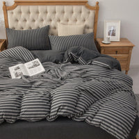 Pure Era - Jersey Duvet Cover Set - Striped Charcoal Gray