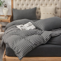 Pure Era - Jersey Duvet Cover Set - Striped Charcoal Gray