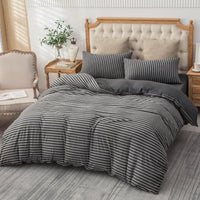 Pure Era - Jersey Duvet Cover Set - Striped Charcoal Gray