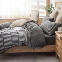 Pure Era - Jersey Duvet Cover Set - Striped Charcoal Gray