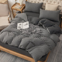 Pure Era - Jersey Duvet Cover Set - Striped Charcoal Gray