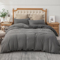 Pure Era - Jersey Duvet Cover Set - Striped Charcoal Gray