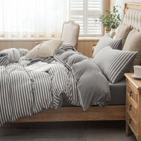 Pure Era - Jersey Duvet Cover Set - Striped Dark Gray