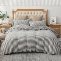 Pure Era - Jersey Duvet Cover Set - Striped Dark Gray