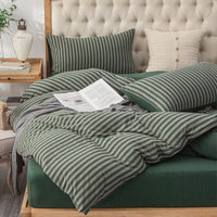 Pure Era - Jersey Duvet Cover Set - Striped Forest Green