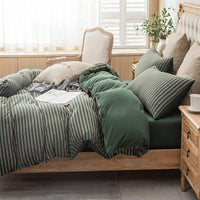 Pure Era - Jersey Duvet Cover Set - Striped Forest Green