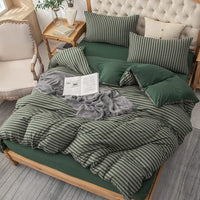 Pure Era - Jersey Duvet Cover Set - Striped Forest Green