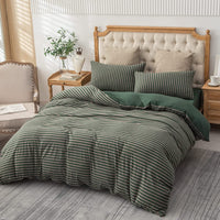 Pure Era - Jersey Duvet Cover Set - Striped Forest Green