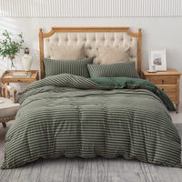 Pure Era - Jersey Duvet Cover Set - Striped Forest Green