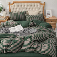 Pure Era - Jersey Duvet Cover Set - Striped Forest Green