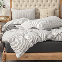 Pure Era - Jersey Duvet Cover Set - Striped Narrow White