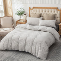 Pure Era - Jersey Duvet Cover Set - Striped Narrow White