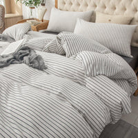 Pure Era - Jersey Duvet Cover Set - Striped Narrow White