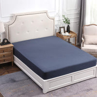 Pure Era - 100% T-shirt Cotton Jersey Fitted Bottom Sheet Extra Deep Pocket- Heathered Blue