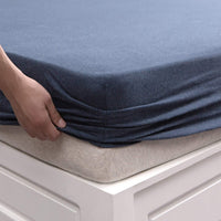 Pure Era - 100% T-shirt Cotton Jersey Fitted Bottom Sheet  Extra Deep Pocket- Heathered Blue