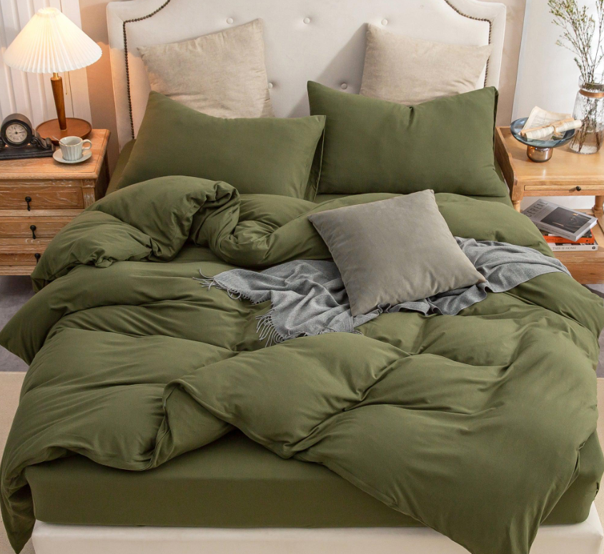 T-shirt Cotton Jersey Duvet Cover Set - Olive Green - Pure Era