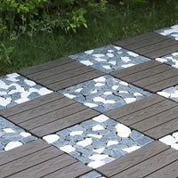 Pure Era - 12''x12'' Interlocking Patio Tiles Stone Deck Tiles - Sliced Black and White