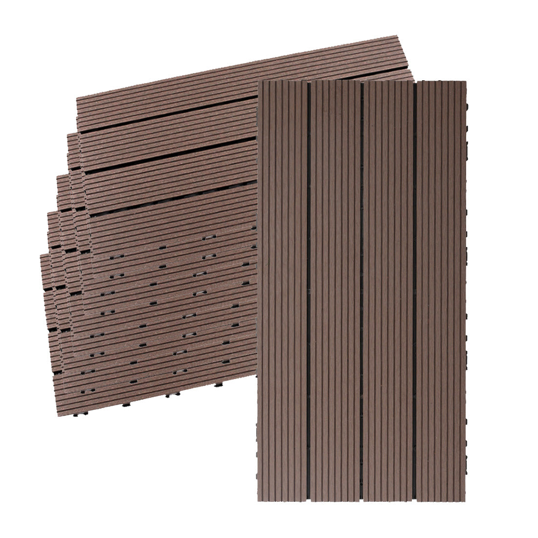 thumbnail image 2 of Outsunny 11-Piece WPC Quick Interlocking Flooring Tiles – 12x12, Gray, Frost-Resistant Patio Deck 2 of 6