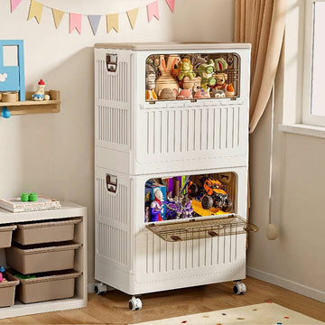 Large Capacity Folding Storage Box for Toys, arge Capacity Foldable Front-Open Organizer with Wheels,  - Perfect for  Clothes, Toys, Plush Dolls, as Bedside Table & Wardrobe