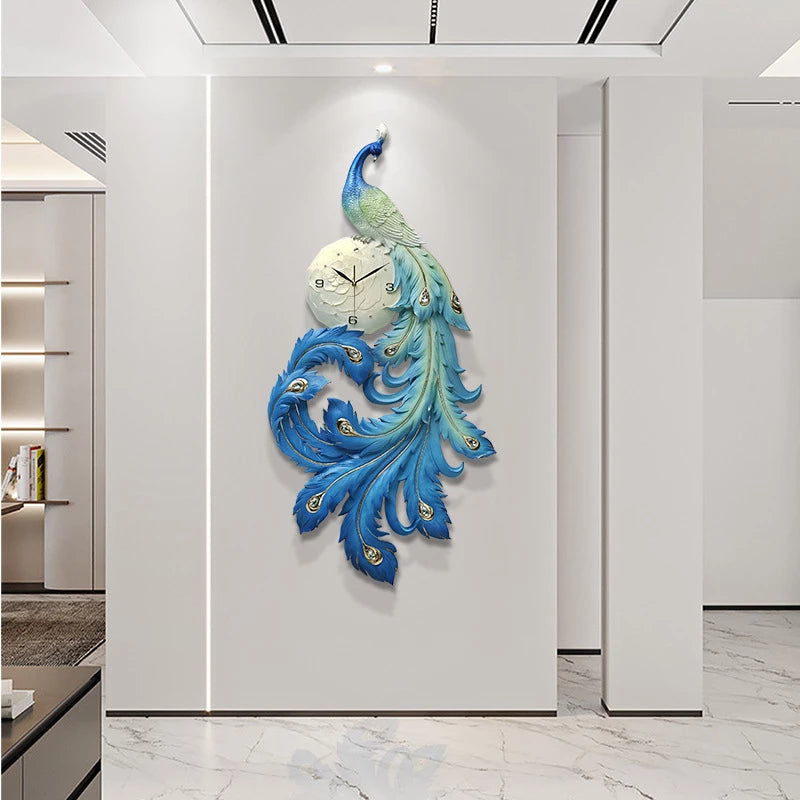 Peacock Wall Clock Resin 3D Home Living Room Decoration Silent Clock