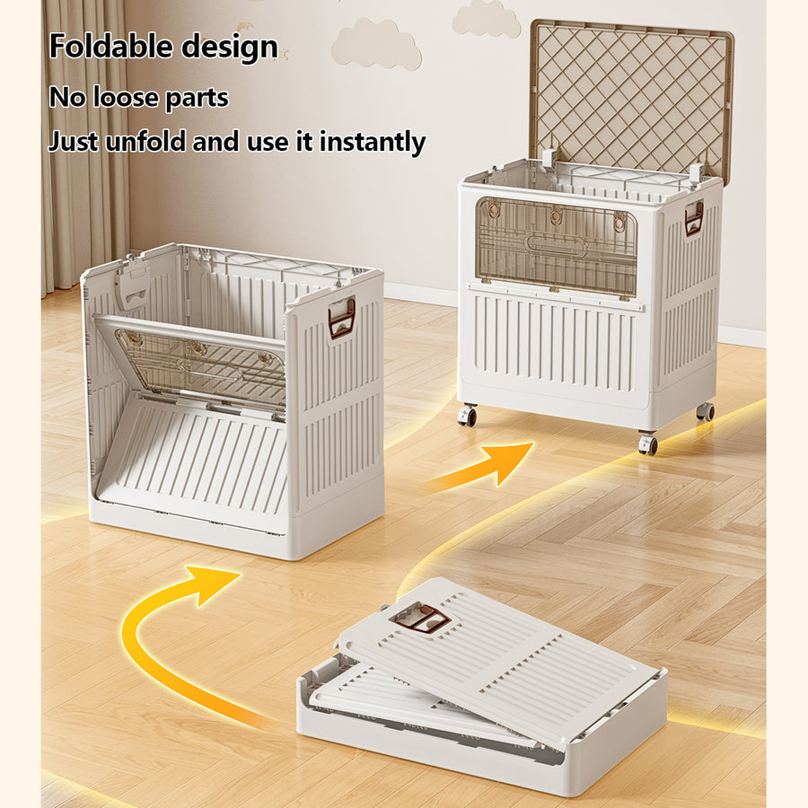 Large Capacity Folding Storage Box for Toys, arge Capacity Foldable Front-Open Organizer with Wheels,  - Perfect for  Clothes, Toys, Plush Dolls, as Bedside Table & Wardrobe