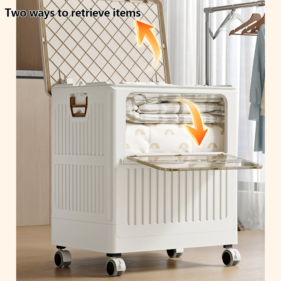 Large Capacity Folding Storage Box for Toys, arge Capacity Foldable Front-Open Organizer with Wheels,  - Perfect for  Clothes, Toys, Plush Dolls, as Bedside Table & Wardrobe