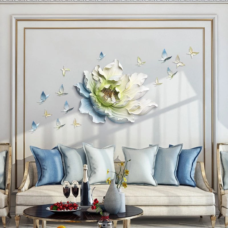 3D Flower Wall Decor Butterfly Resin Wall Decor，Giant Flower with Birds Wall Art