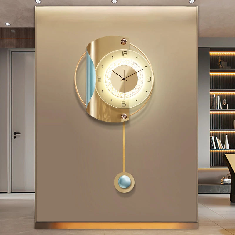 Modern Design Backlight Metal Wall Clock Living Room Fashion Clocks Home Decor Mirror Lighting Wall Clock