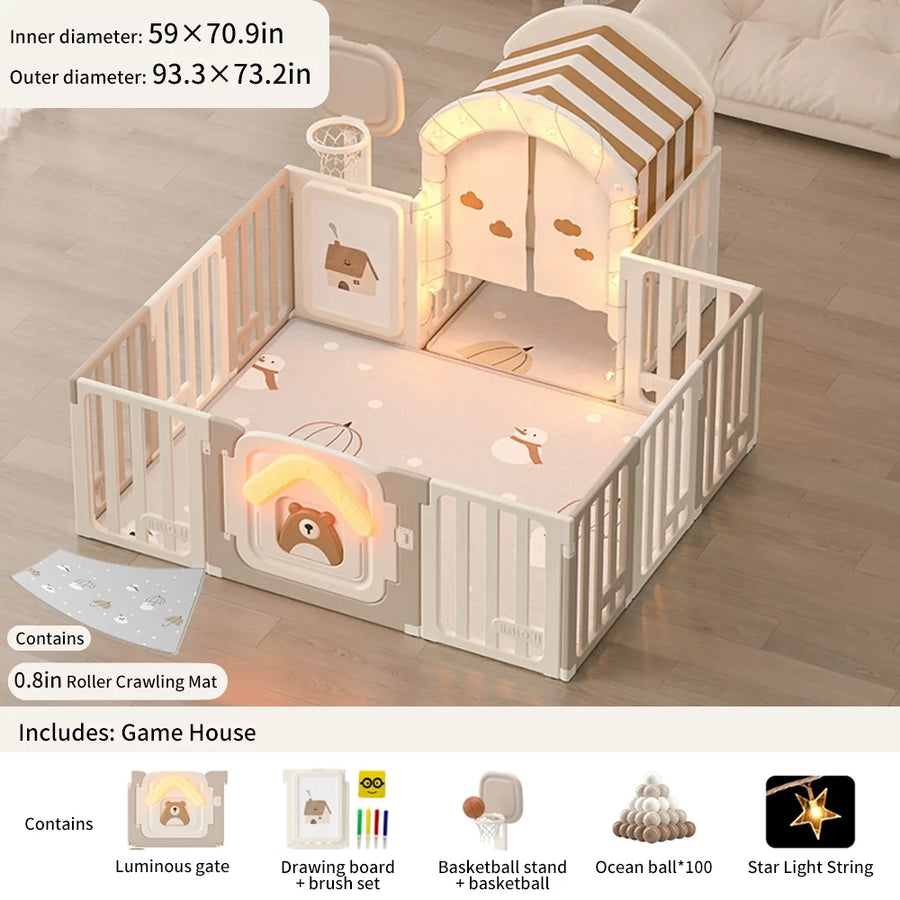 Baby Playpen with Mat Home Toddler Play Yard and Light