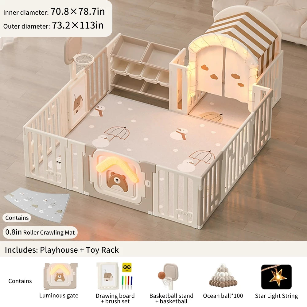 Baby Playpen with Mat Home Toddler Play Yard and Light