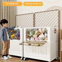 Large Capacity Folding Storage Box for Toys, arge Capacity Foldable Front-Open Organizer with Wheels,  - Perfect for  Clothes, Toys, Plush Dolls, as Bedside Table & Wardrobe