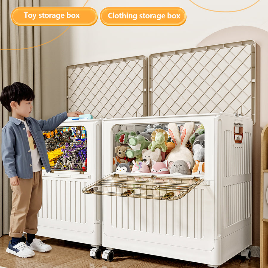 Large Capacity Folding Storage Box for Toys, arge Capacity Foldable Front-Open Organizer with Wheels,  - Perfect for  Clothes, Toys, Plush Dolls, as Bedside Table & Wardrobe