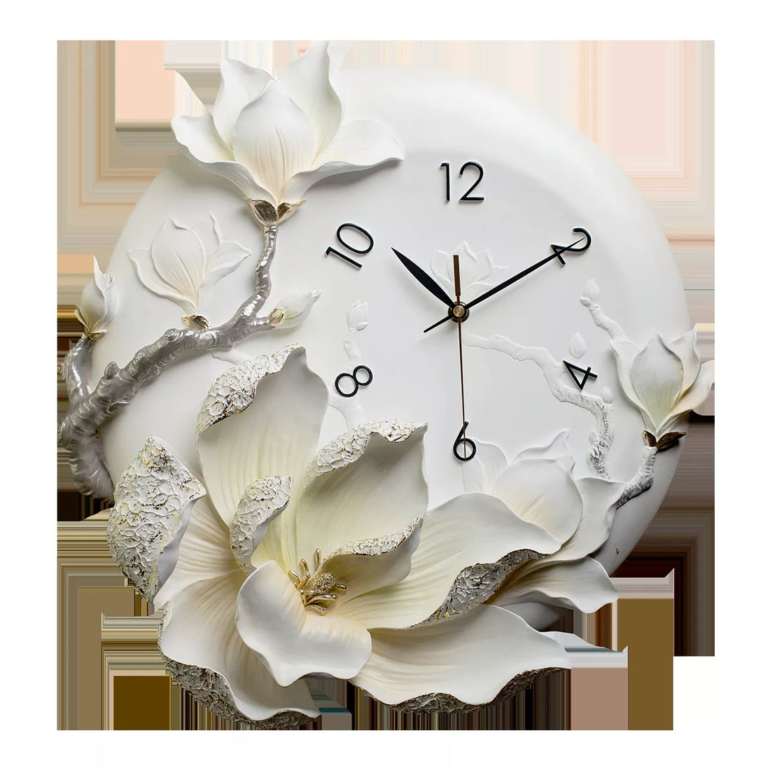 Large floral Wall Clock 17 inch Eco-friendly Resin Design Non-Ticking Silent Art Digital Wall Clocks for Living Room Decor