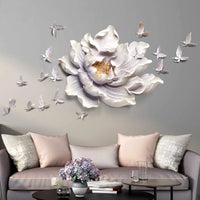 3D Flower Wall Decor Butterfly Resin Wall Decor，Giant Flower with Birds Wall Art