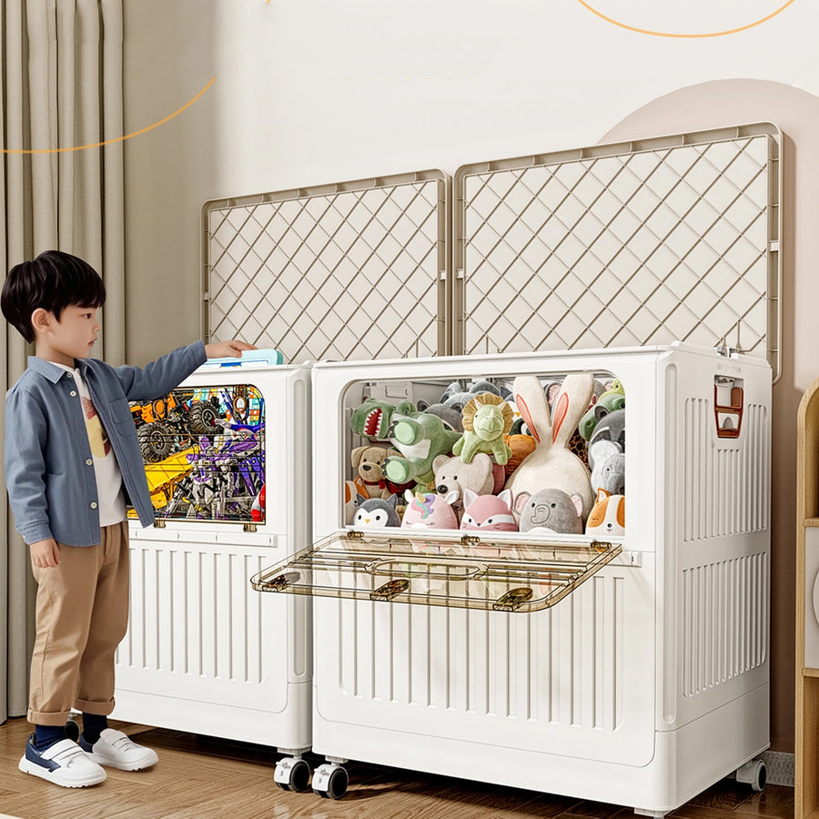 Large Capacity Folding Storage Box for Toys, arge Capacity Foldable Front-Open Organizer with Wheels,  - Perfect for  Clothes, Toys, Plush Dolls, as Bedside Table & Wardrobe