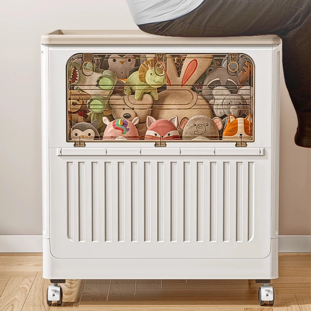 Large Capacity Folding Storage Box for Toys, arge Capacity Foldable Front-Open Organizer with Wheels,  - Perfect for  Clothes, Toys, Plush Dolls, as Bedside Table & Wardrobe
