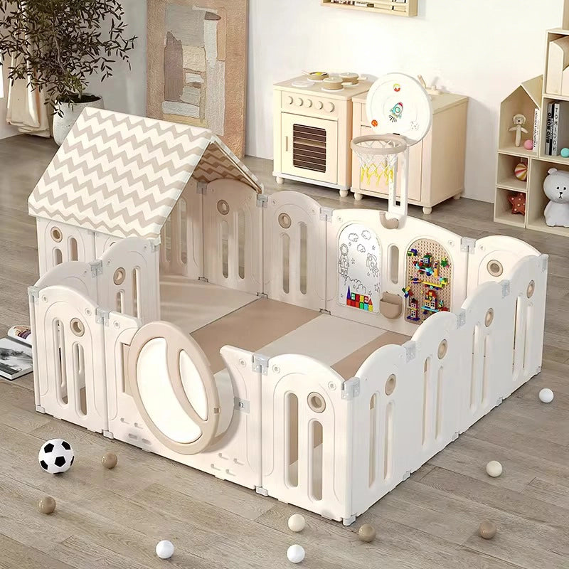 Foldable Infant Play Yard with House Baby Playpen and Matching Toys | Star-Moon