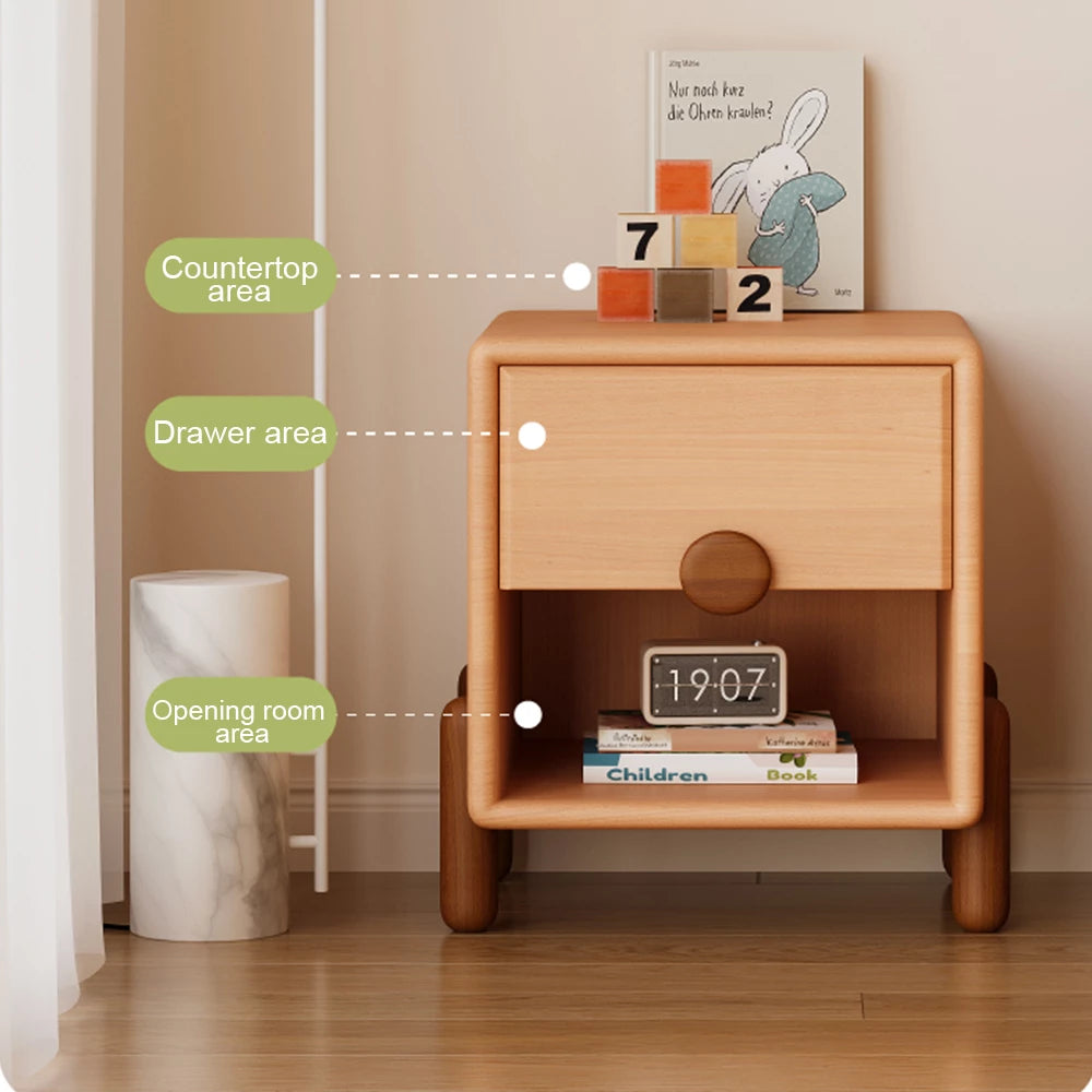 Solid Wood Nightstand with Unsheltered Storage, 1 Shelf and 1 Drawer, Bedside Table, 16"L x 15"W x 17"H
