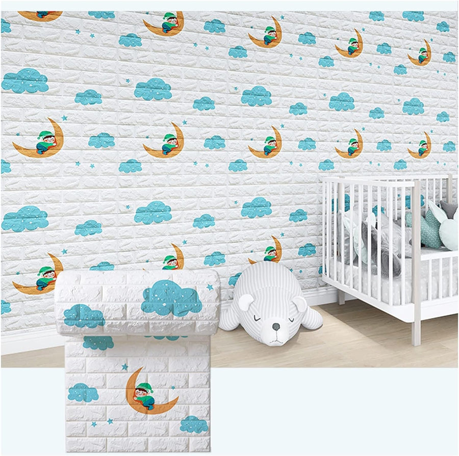 3D Three-Dimensional Wall Sticker Waterproof Self-Adhesive Wallpaper, Cartoon Anti-Collision Soft Wall Sticker for Children's Room 0.7mx20m