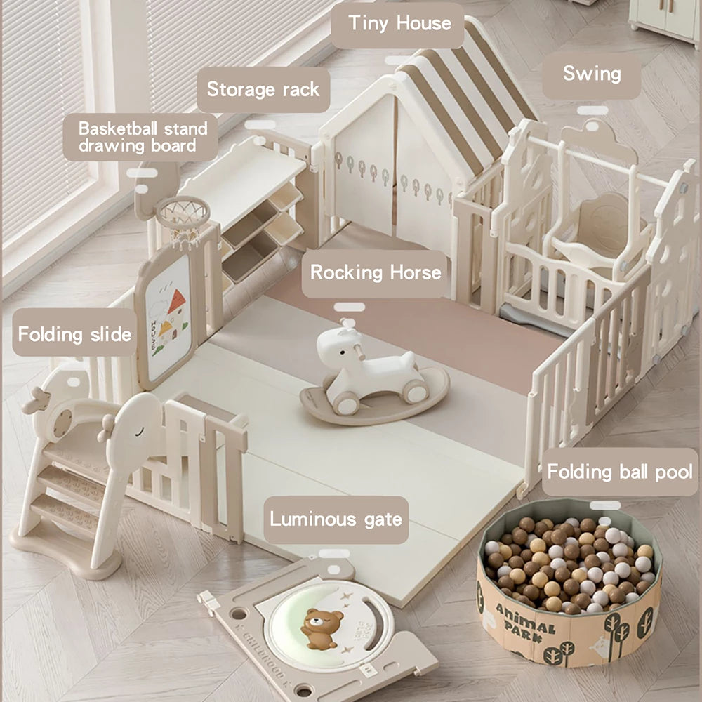 Indoor Newborn Playpen & Play Yard Play Pen with Toys and House |  Glowing Moon Bear