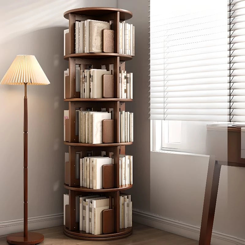 Solid Wood Rotating Bookshelf,Round Rotating Bookcase 360 Display,Floor Standing Bookcase for Kids & Adults,Corner Bookshelf