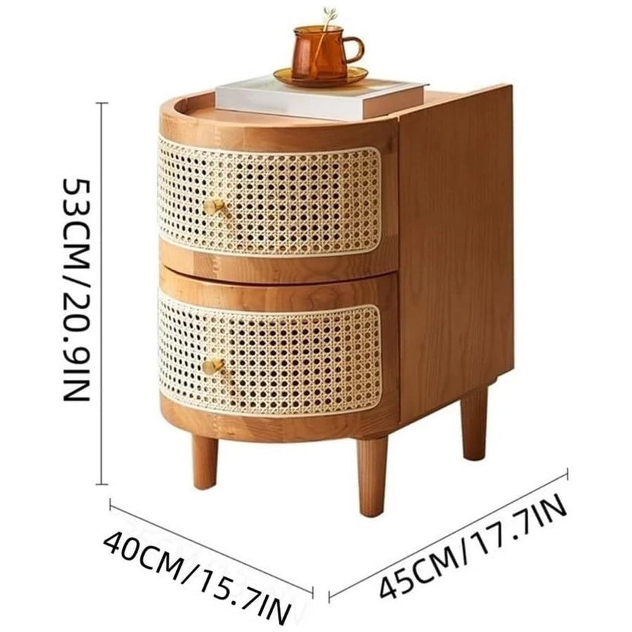 Solid Board Bedside Table, Rattan Sofa Side Table, Bedroom Small Table, Living Room Small Side Cabinet Side Tables