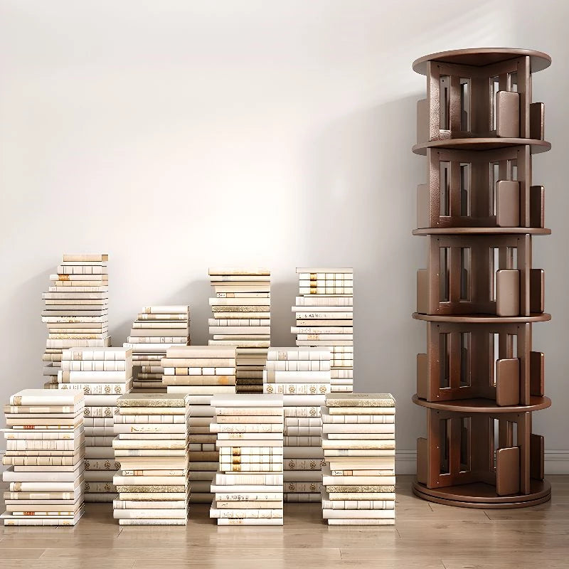 Solid Wood Rotating Bookshelf,Round Rotating Bookcase 360 Display,Floor Standing Bookcase for Kids & Adults,Corner Bookshelf