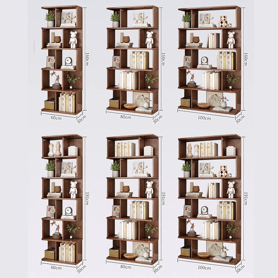 6 Tier Geometric Bookcase, Bookshelf Book Cabinet, Solid Wood Bookcase Freestanding Decorative Storage Shelving 75'' Tall Bookshelf