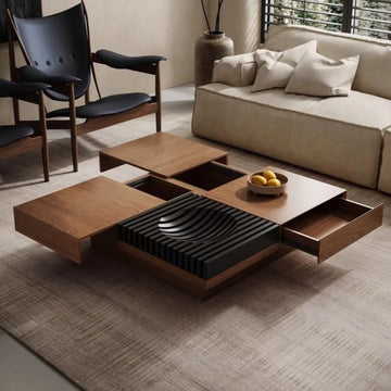 Walnut Wood Coffee Table with Storage, End Table with Storage,Modern Minimalist Design