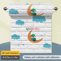 3D Three-Dimensional Wall Sticker Waterproof Self-Adhesive Wallpaper, Cartoon Anti-Collision Soft Wall Sticker for Children's Room 0.7mx20m